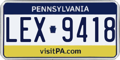 PA license plate LEX9418