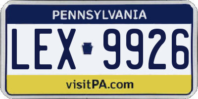 PA license plate LEX9926