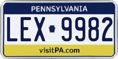 PA license plate LEX9982