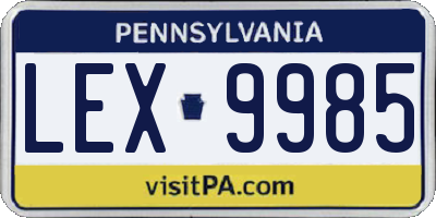 PA license plate LEX9985