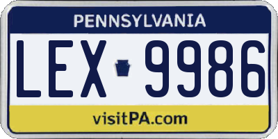 PA license plate LEX9986