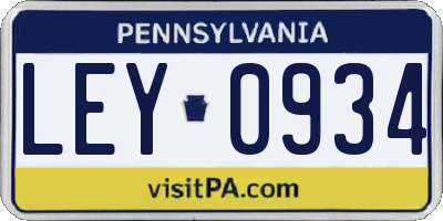 PA license plate LEY0934