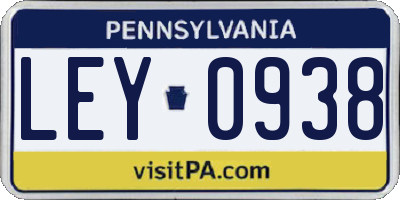 PA license plate LEY0938