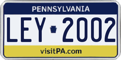 PA license plate LEY2002