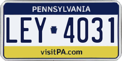 PA license plate LEY4031