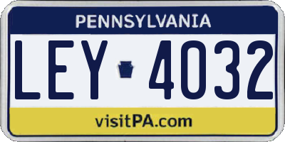 PA license plate LEY4032