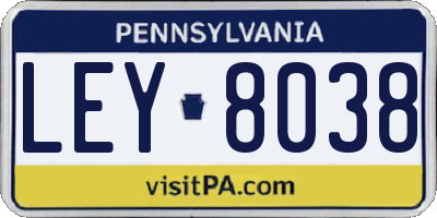 PA license plate LEY8038