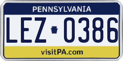 PA license plate LEZ0386