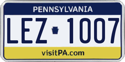PA license plate LEZ1007