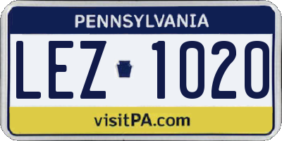 PA license plate LEZ1020
