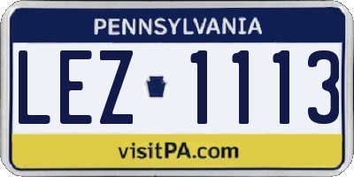 PA license plate LEZ1113