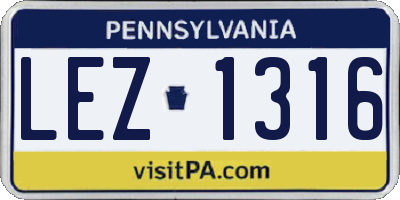 PA license plate LEZ1316