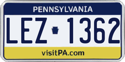 PA license plate LEZ1362