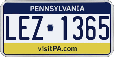 PA license plate LEZ1365