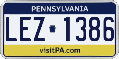 PA license plate LEZ1386