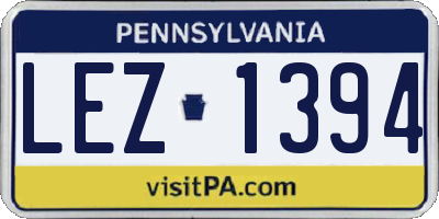 PA license plate LEZ1394