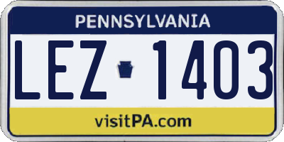 PA license plate LEZ1403