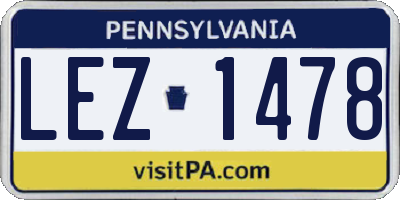 PA license plate LEZ1478