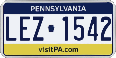 PA license plate LEZ1542