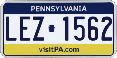 PA license plate LEZ1562