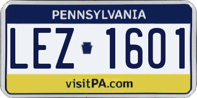 PA license plate LEZ1601