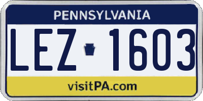 PA license plate LEZ1603
