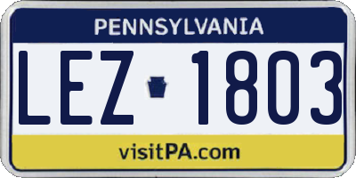 PA license plate LEZ1803
