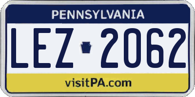 PA license plate LEZ2062