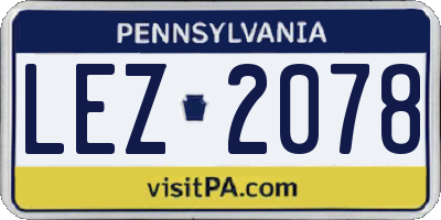 PA license plate LEZ2078