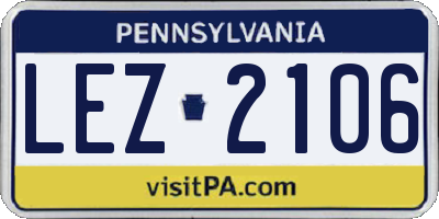 PA license plate LEZ2106
