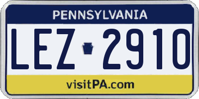 PA license plate LEZ2910