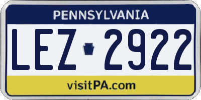 PA license plate LEZ2922