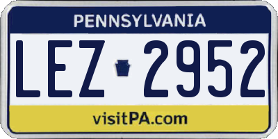 PA license plate LEZ2952