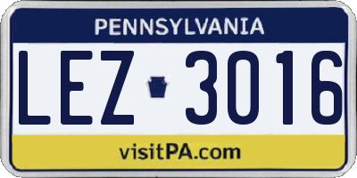 PA license plate LEZ3016