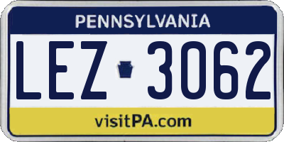 PA license plate LEZ3062