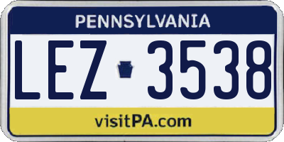 PA license plate LEZ3538