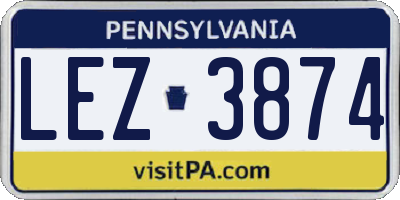PA license plate LEZ3874