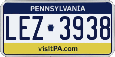 PA license plate LEZ3938
