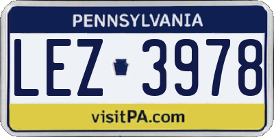 PA license plate LEZ3978