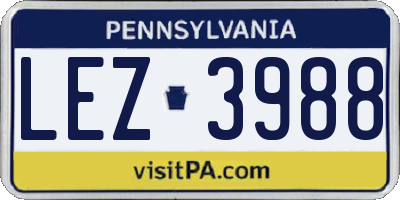 PA license plate LEZ3988