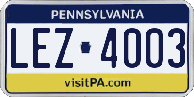 PA license plate LEZ4003