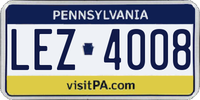 PA license plate LEZ4008