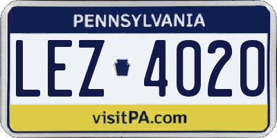 PA license plate LEZ4020