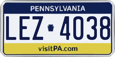 PA license plate LEZ4038