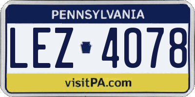 PA license plate LEZ4078