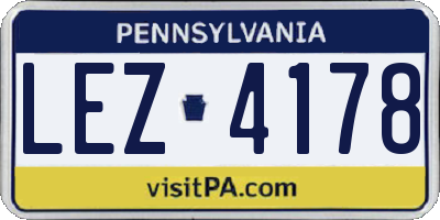 PA license plate LEZ4178