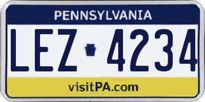 PA license plate LEZ4234