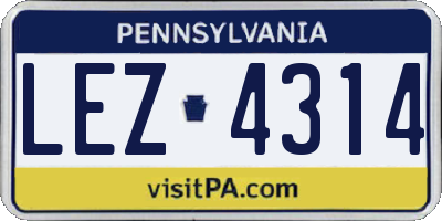 PA license plate LEZ4314