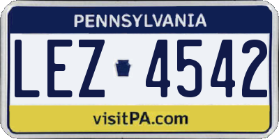 PA license plate LEZ4542