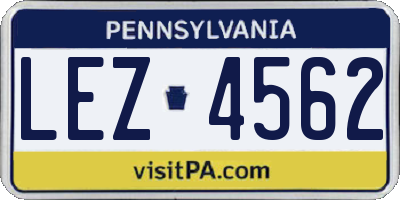 PA license plate LEZ4562
